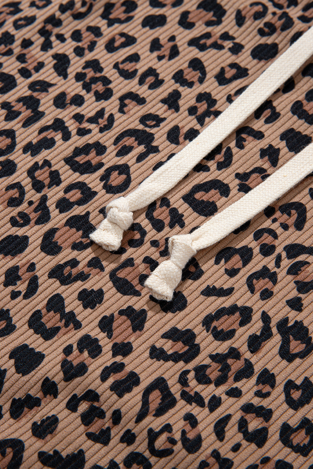 Ribbed Leopard Print Hooded Sweatshirt