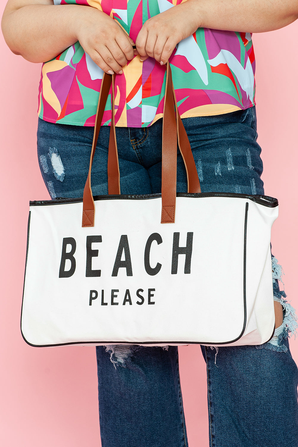 White Beach Please Canvas Tote Bag