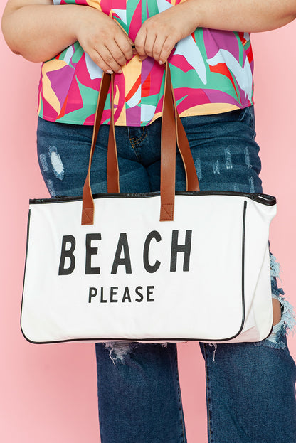 White Beach Please Canvas Tote Bag
