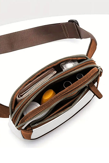White Adjustable Strap Leather Crossbody Bag