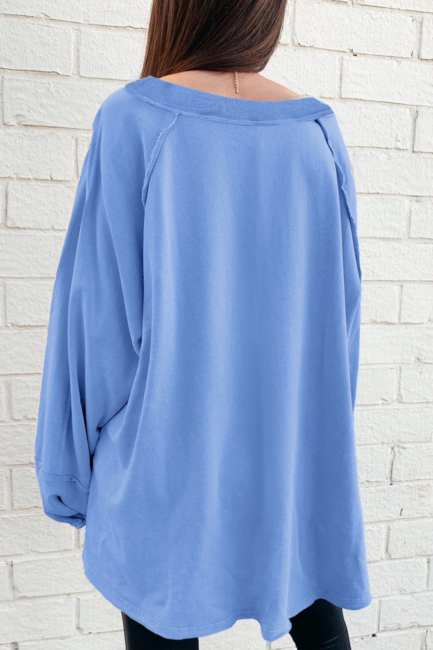 Blue Raw Seam Patchwork Baggy Sweatshirt