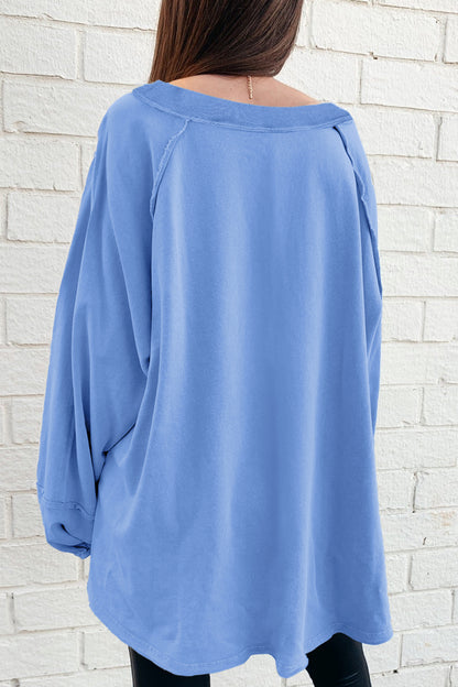 Blue Raw Seam Patchwork Baggy Sweatshirt