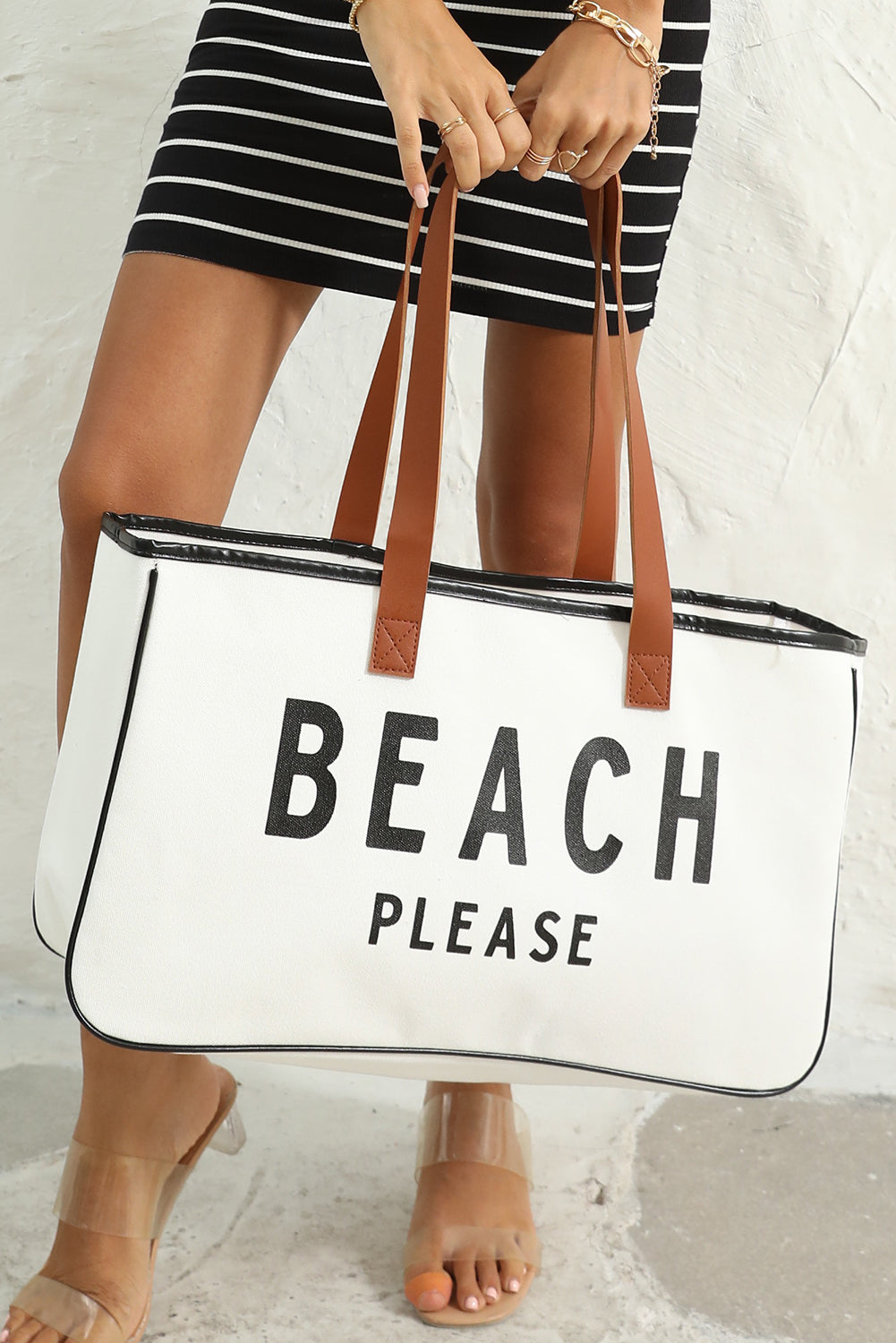 White Beach Please Canvas Tote Bag