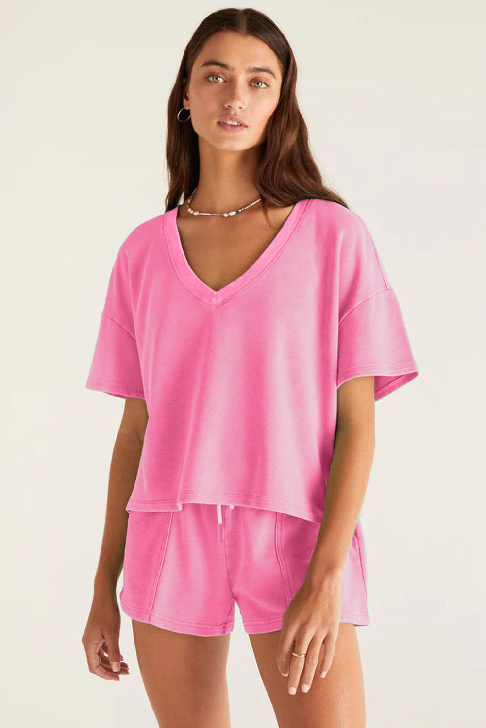 Pink V-Neck Lounge Set
