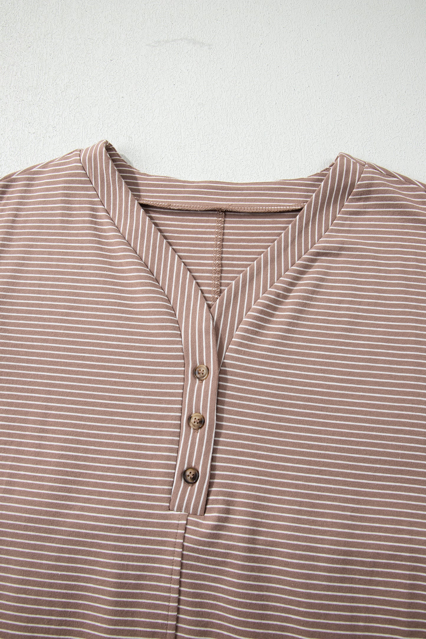 Khaki Stripe Buttoned V Neck Shirt