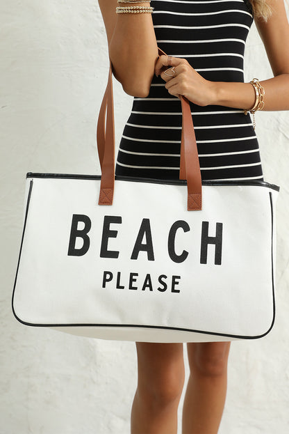 White Beach Please Canvas Tote Bag