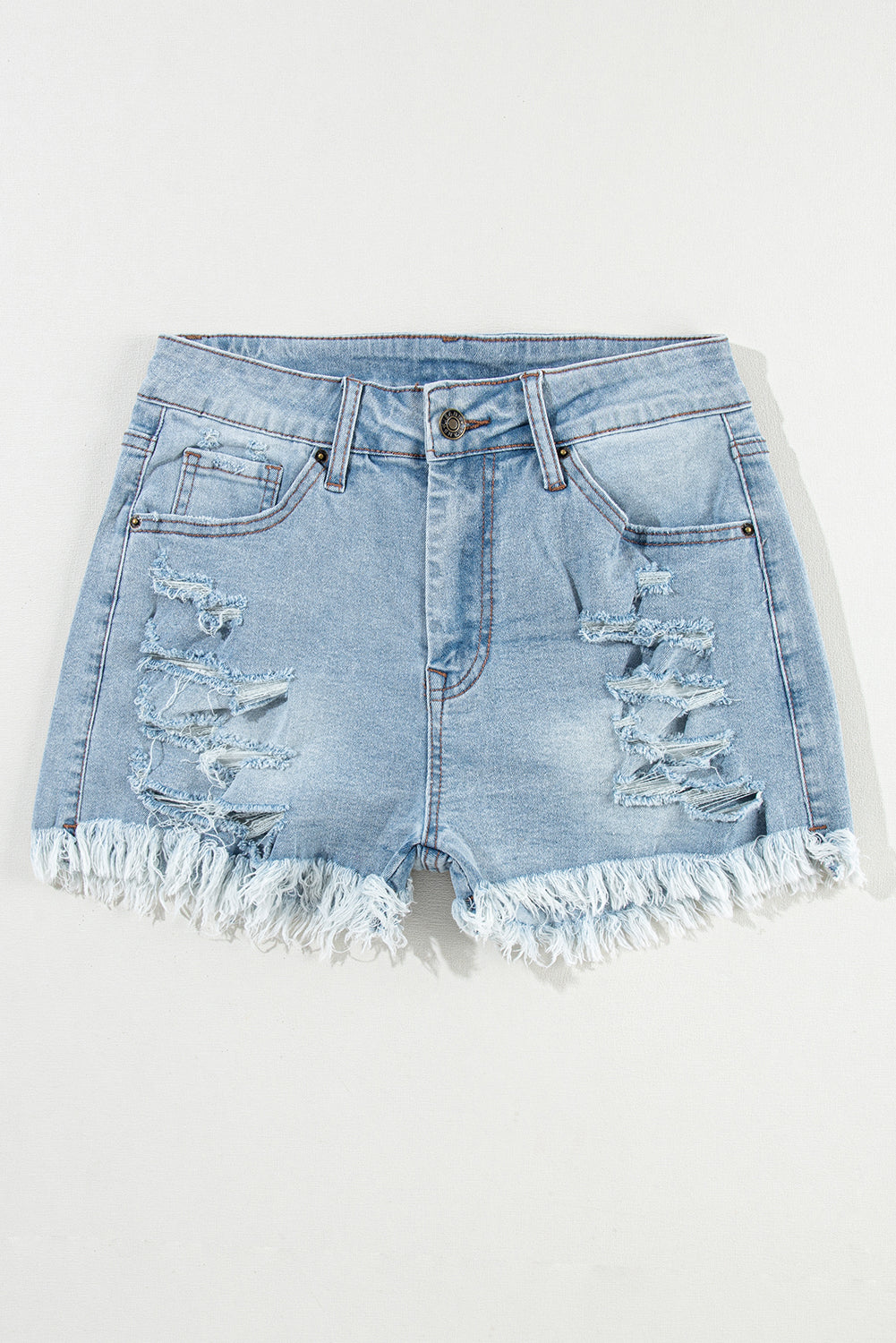 Light Wash Distressed Denim Shorts