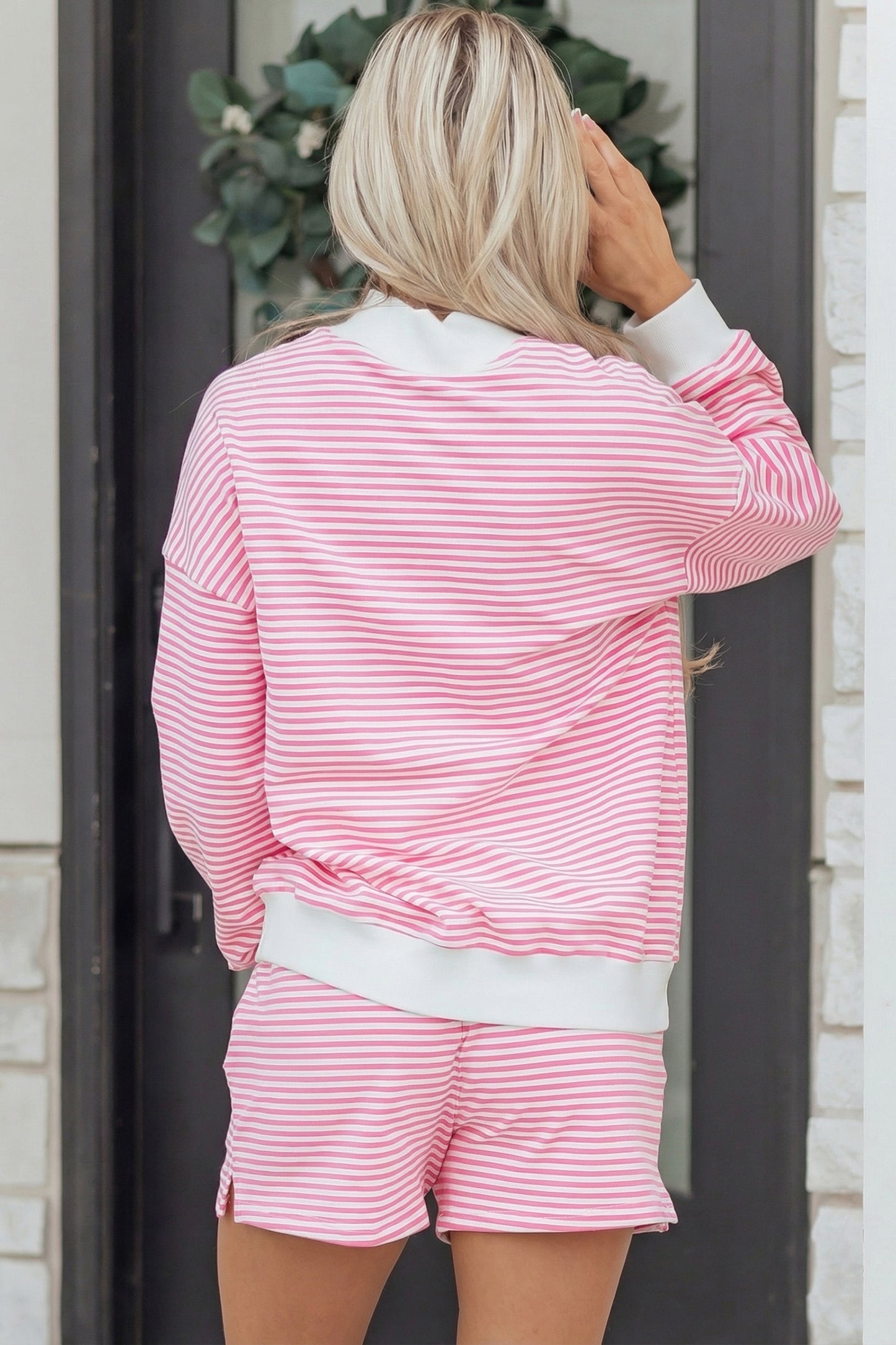 Pink Stripe Oversized Mock Neck Sweatshirt Set