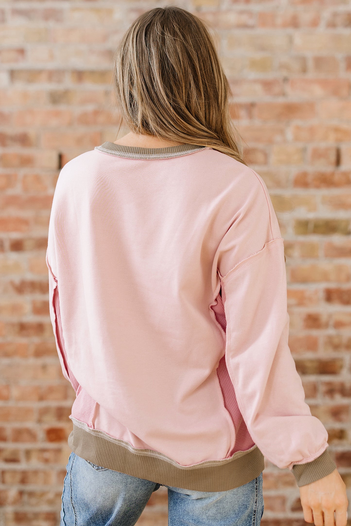Color Block Waffle Patchwork Sweatshirt