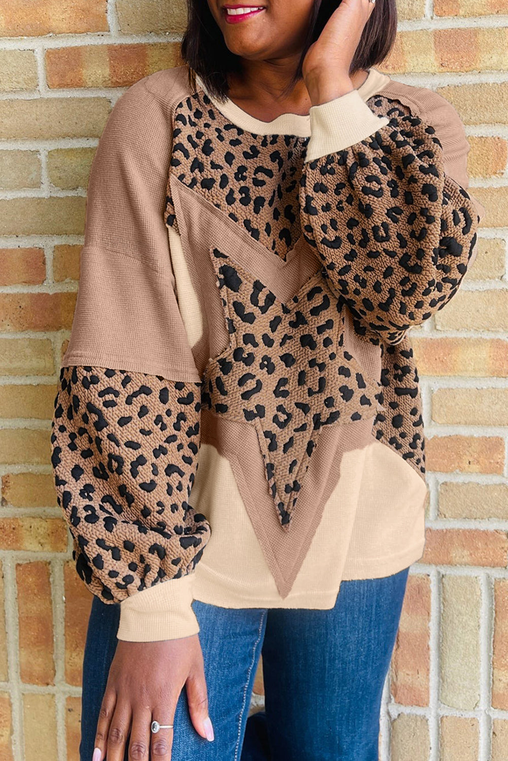 Leopard Star Color Block Sweatshirt