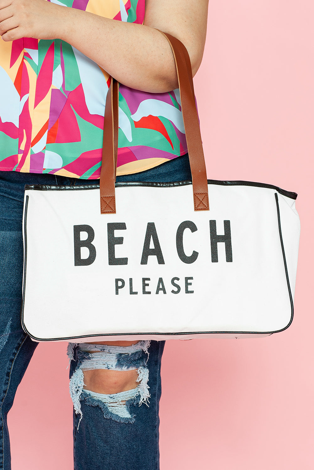 White Beach Please Canvas Tote Bag