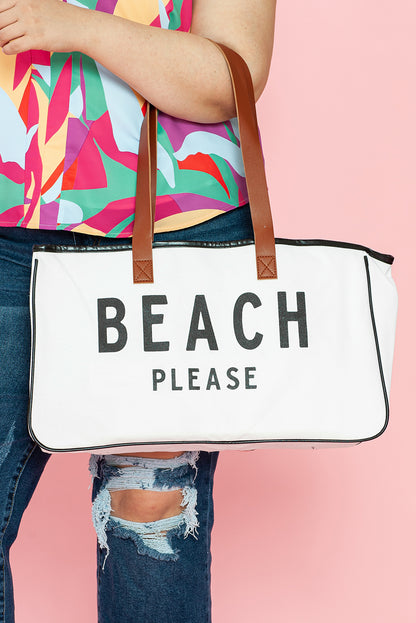 White Beach Please Canvas Tote Bag