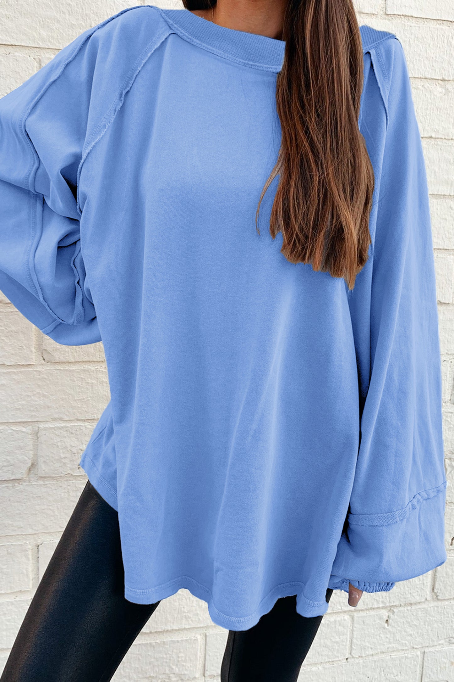 Blue Raw Seam Patchwork Baggy Sweatshirt