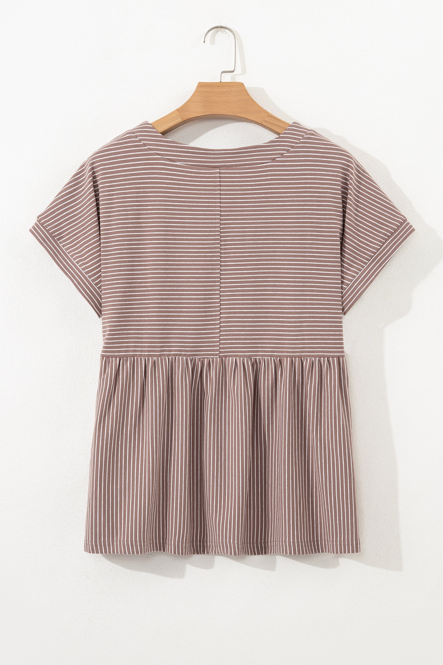 Khaki Stripe Buttoned V Neck Shirt