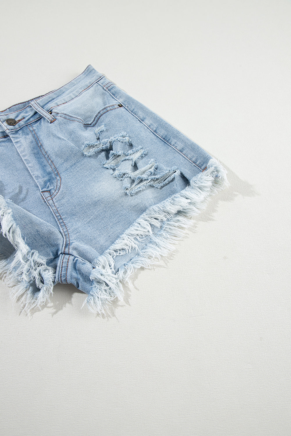 Light Wash Distressed Denim Shorts