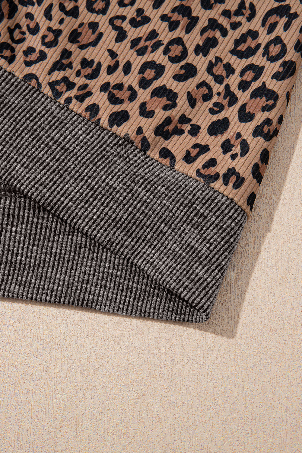 Ribbed Leopard Print Hooded Sweatshirt