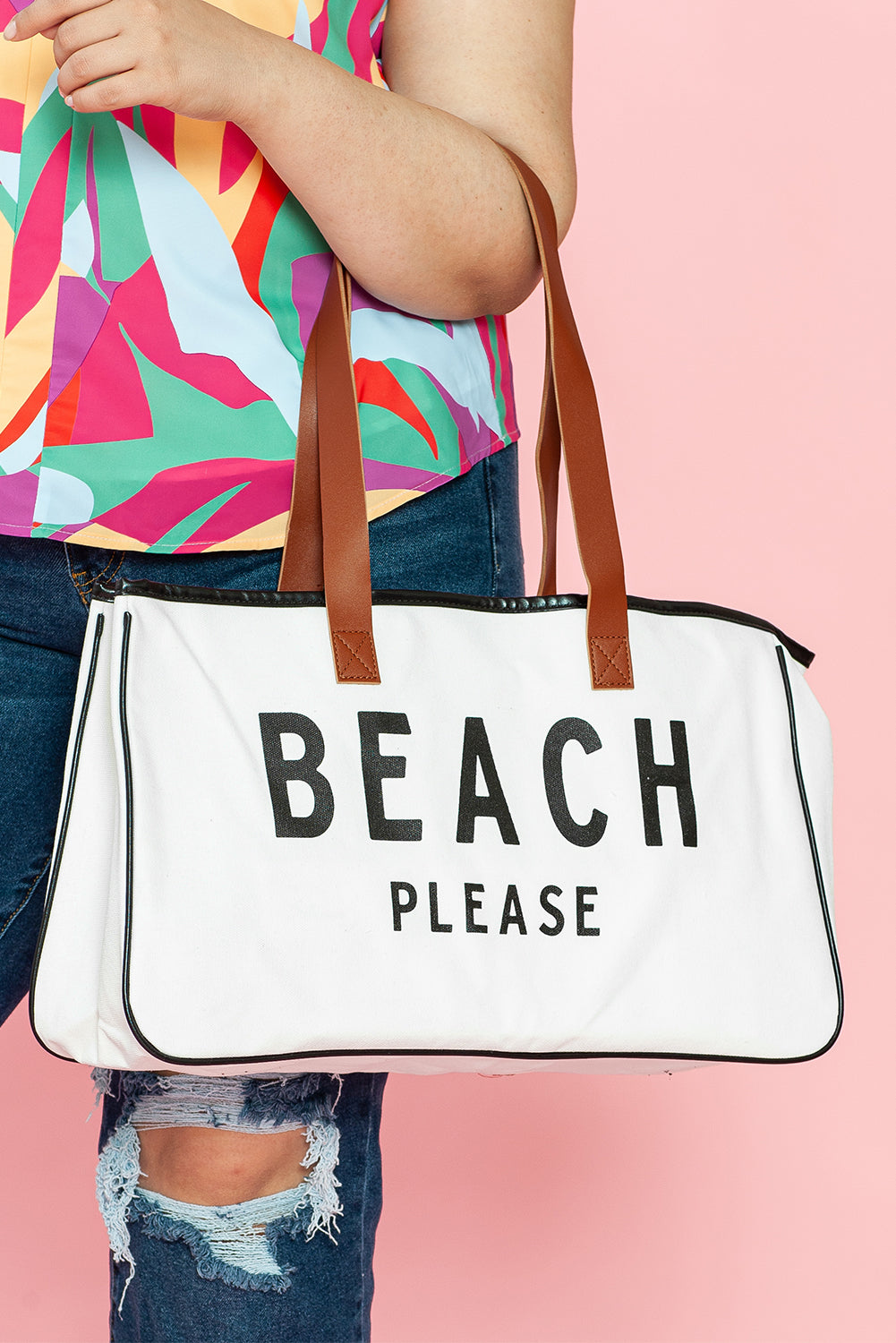 White Beach Please Canvas Tote Bag