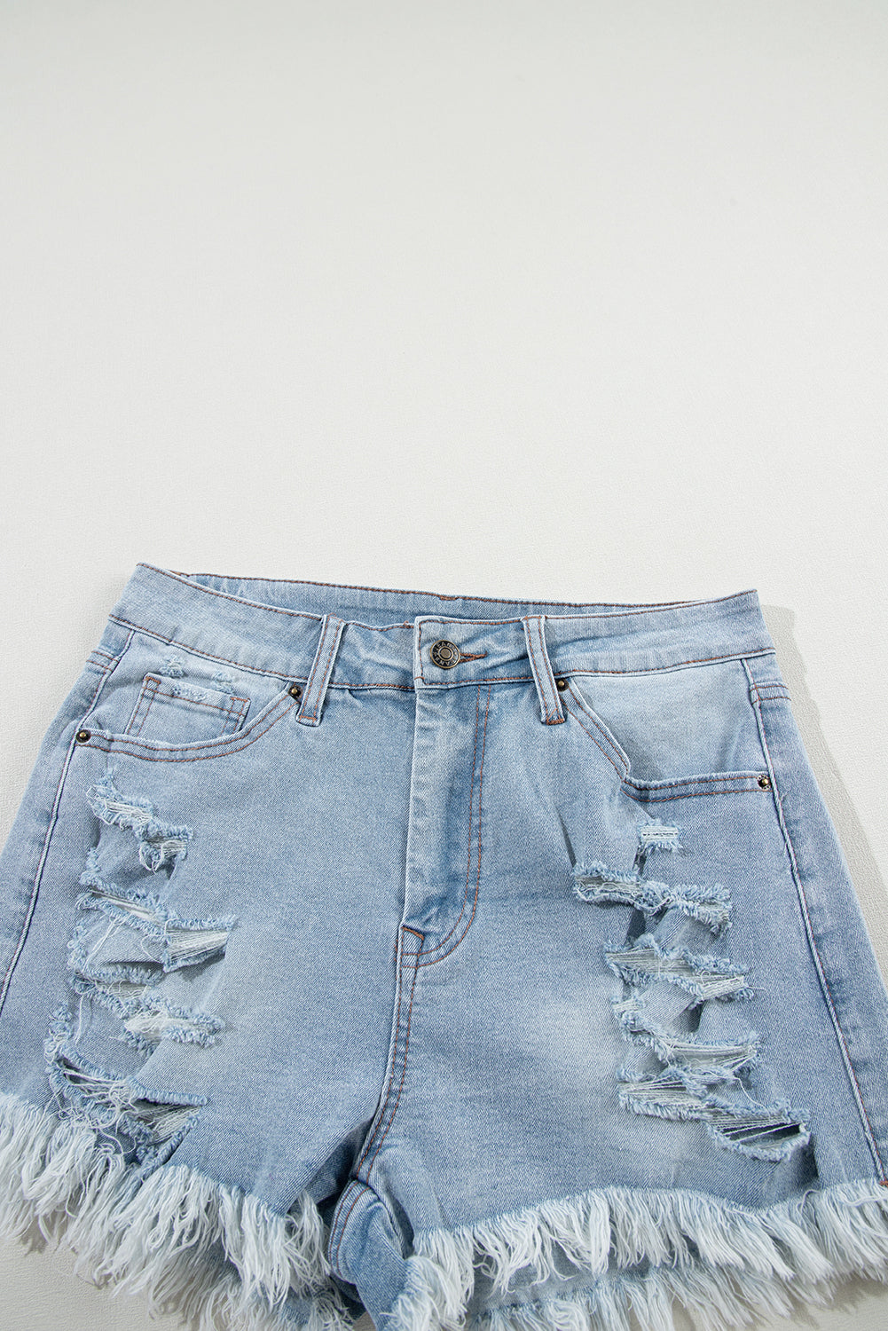 Light Wash Distressed Denim Shorts